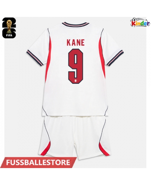 Günstige England Harry Kane #9 Heimtrikotsatz Kinder WM 2026 Kurzarm (+ Kurze Hosen)